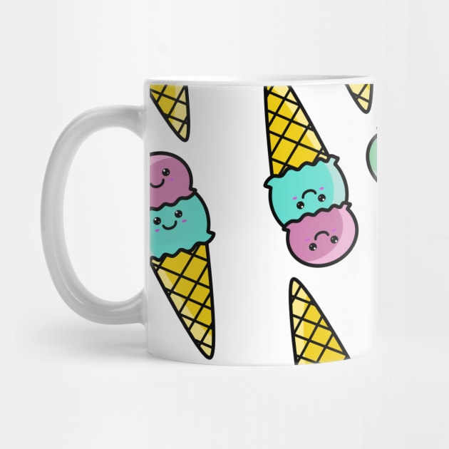 Cute Kawaii 2 scoop Ice Cream Cones Pattern by KawaiinDoodle